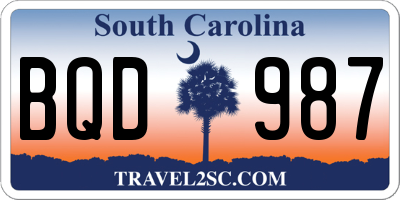 SC license plate BQD987