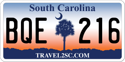 SC license plate BQE216