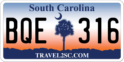 SC license plate BQE316