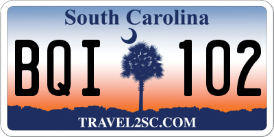 SC license plate BQI102