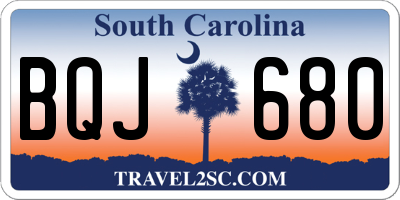 SC license plate BQJ680