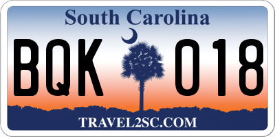 SC license plate BQK018