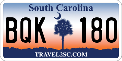 SC license plate BQK180