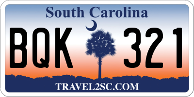 SC license plate BQK321