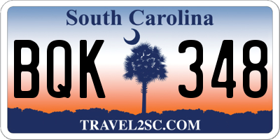 SC license plate BQK348
