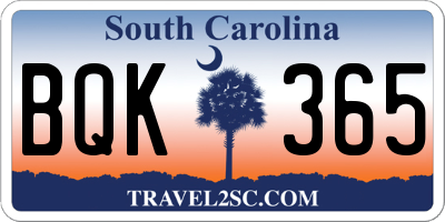 SC license plate BQK365