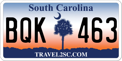 SC license plate BQK463