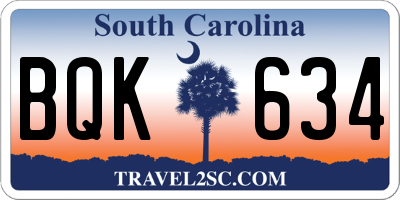 SC license plate BQK634