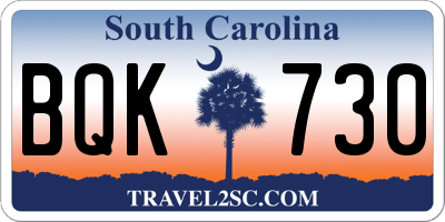 SC license plate BQK730