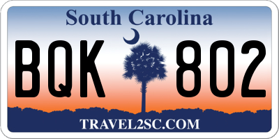 SC license plate BQK802