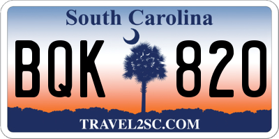 SC license plate BQK820