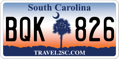 SC license plate BQK826