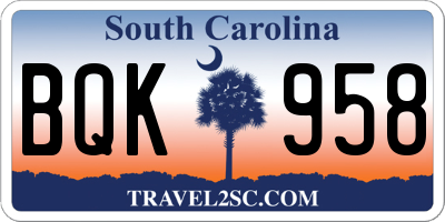 SC license plate BQK958