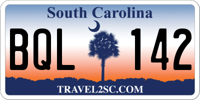 SC license plate BQL142