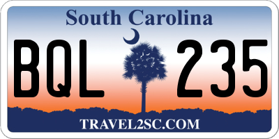 SC license plate BQL235