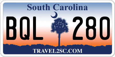 SC license plate BQL280