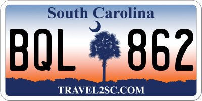 SC license plate BQL862