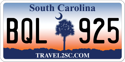 SC license plate BQL925