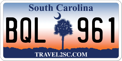SC license plate BQL961
