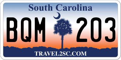 SC license plate BQM203