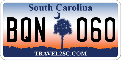 SC license plate BQN060