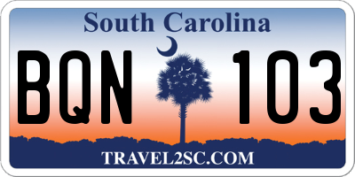 SC license plate BQN103