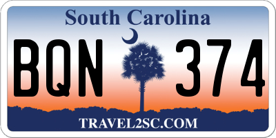 SC license plate BQN374
