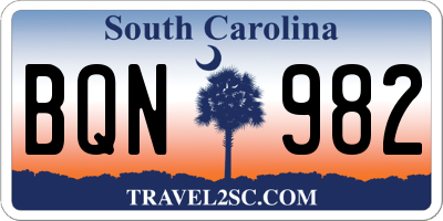 SC license plate BQN982