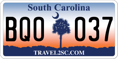 SC license plate BQO037
