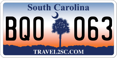 SC license plate BQO063