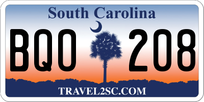 SC license plate BQO208
