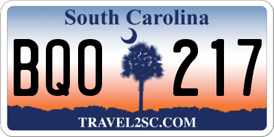 SC license plate BQO217
