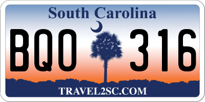 SC license plate BQO316