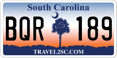 SC license plate BQR189