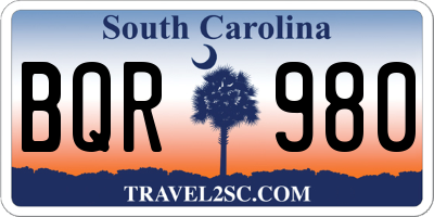 SC license plate BQR980