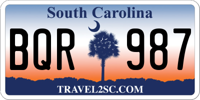 SC license plate BQR987