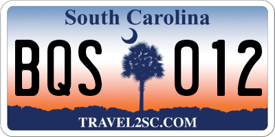 SC license plate BQS012