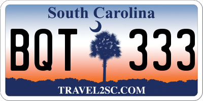 SC license plate BQT333