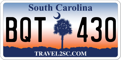 SC license plate BQT430