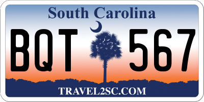 SC license plate BQT567