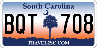 SC license plate BQT708