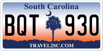 SC license plate BQT930