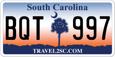SC license plate BQT997