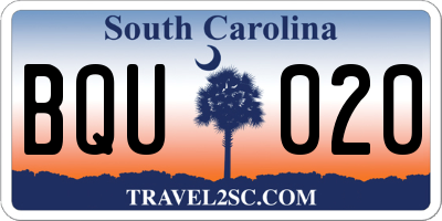 SC license plate BQU020
