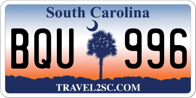 SC license plate BQU996