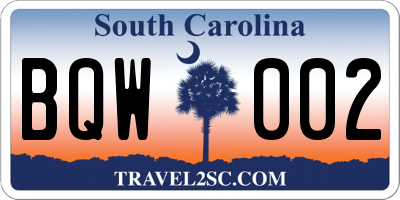 SC license plate BQW002