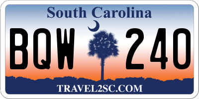 SC license plate BQW240