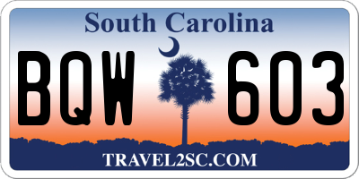 SC license plate BQW603
