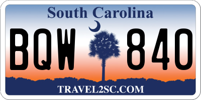 SC license plate BQW840