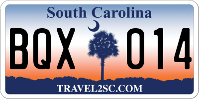SC license plate BQX014